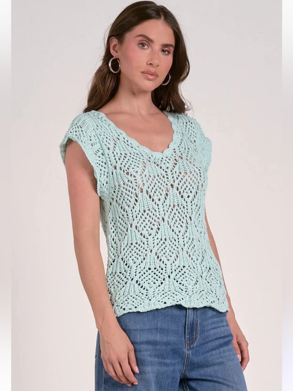 {Elan} Dillard's Crochet Cap Sleeve Sweater Top Size M